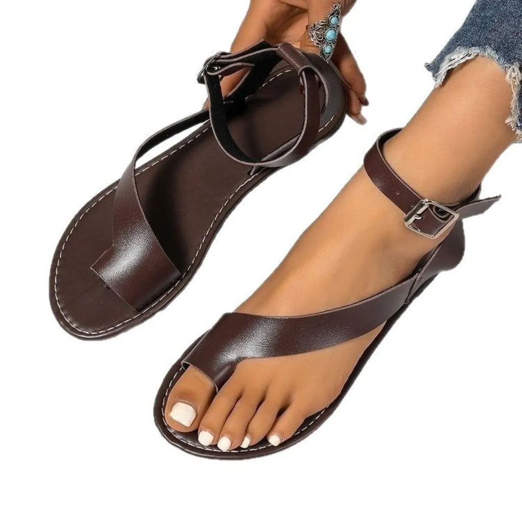 Helena Toe-Loop Sandals detail view styled for Avrienne