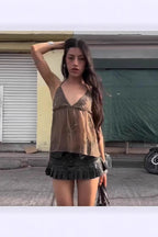 Embroidered Mesh Tank Top with Rhinestones image 1