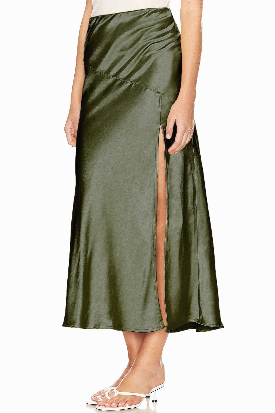 Elegant Satin Slit Bodycon Maxi Skirt image 10