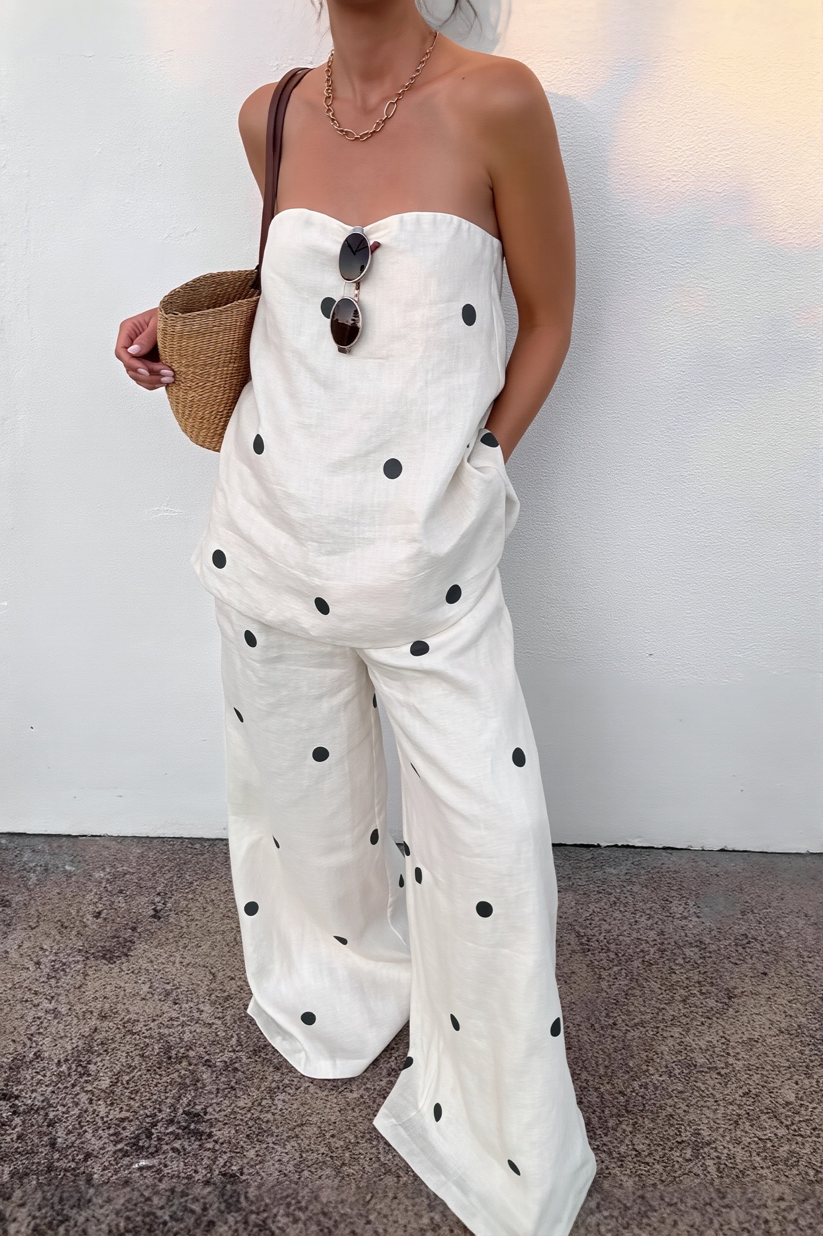 Cotton Polka Dot Cami Wide Leg Pants Two Piece Set image 2