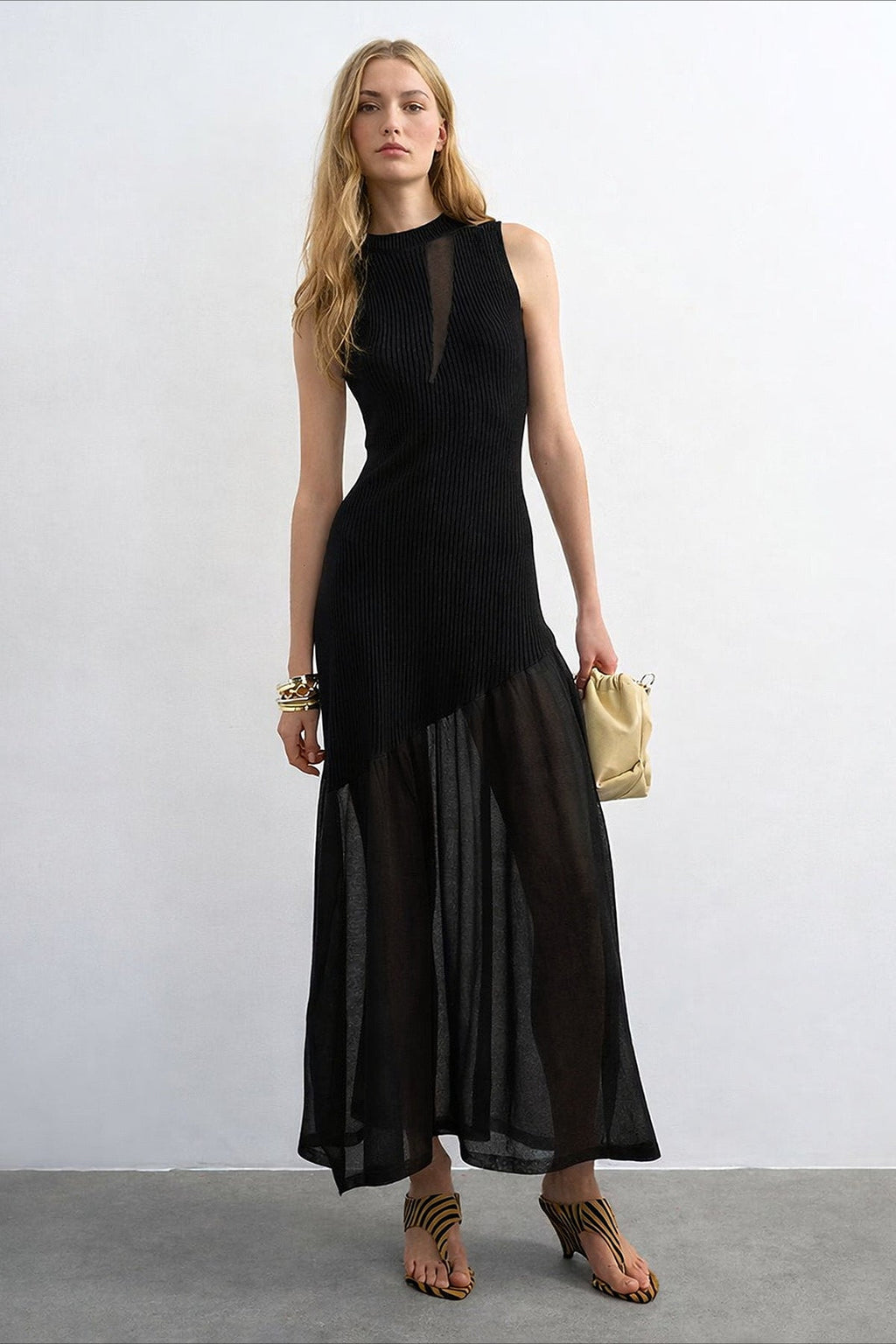 Ribbed Knit Mesh Splice Maxi Dress image 7