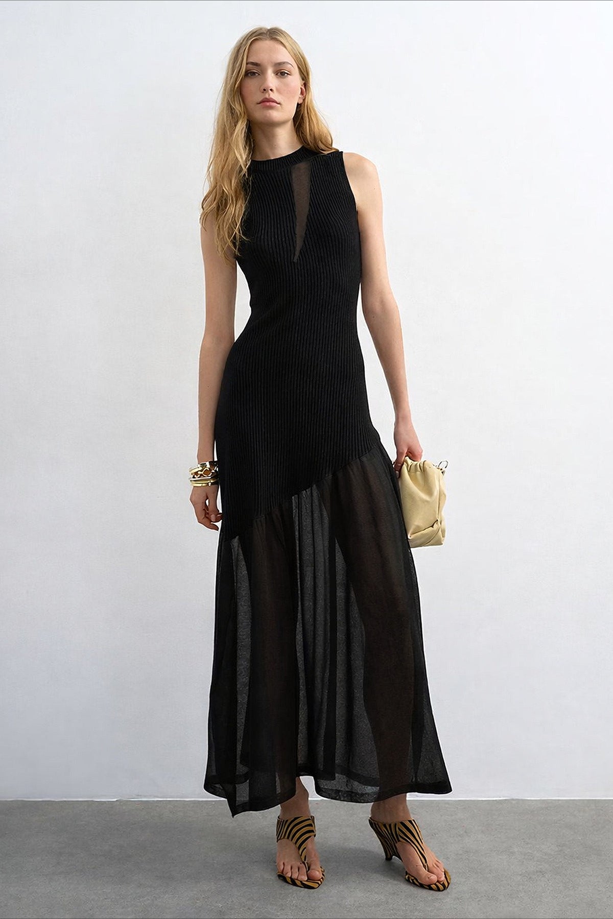 Ribbed Knit Mesh Splice Maxi Dress image 7