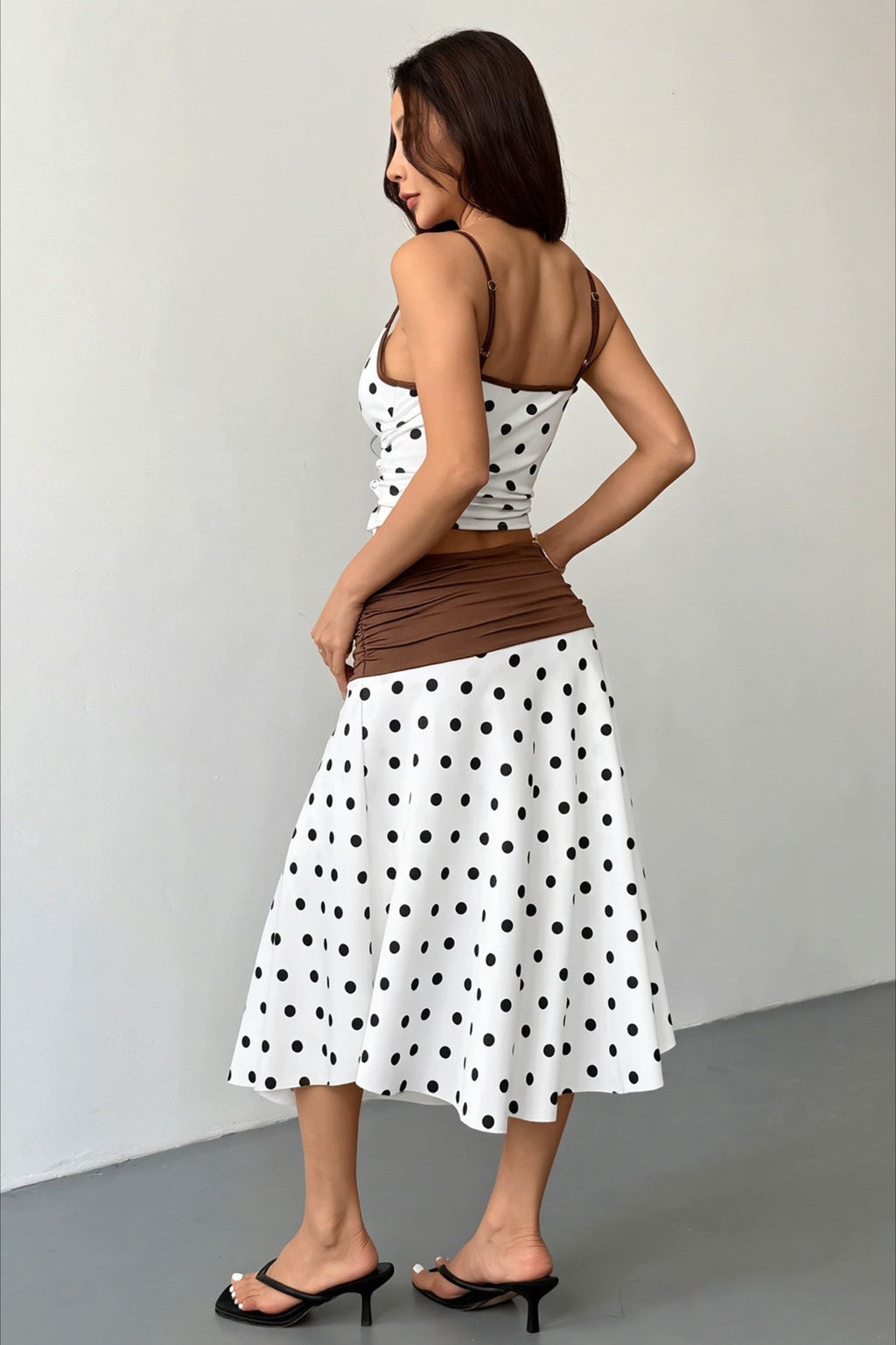Sexy Polka Dot Tie Back Crop Top Two Tone Skirt Sets image 2