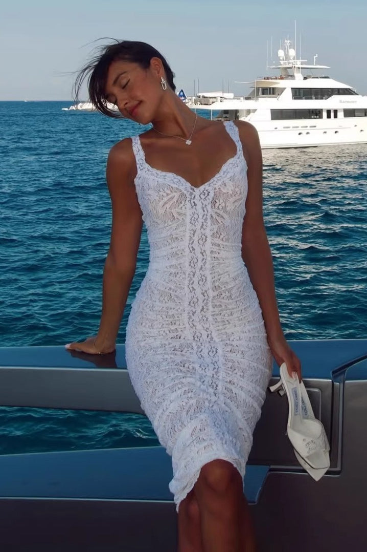 Sheer Lace Cami Slim Midi Dress image 4