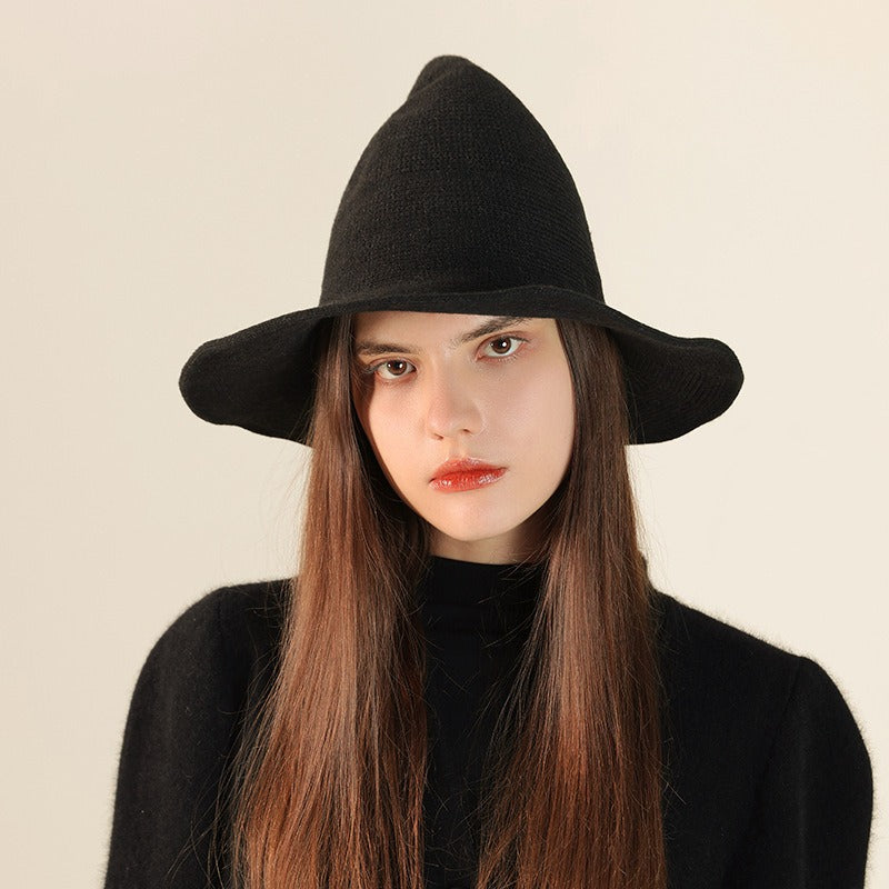 Wool Knitted Pointed Top Wide Brim Witch Hat image 5