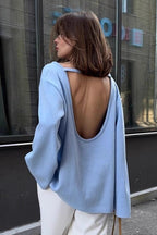 Cotton Pullover Open-Back Loose Sexy Knit Top image 1