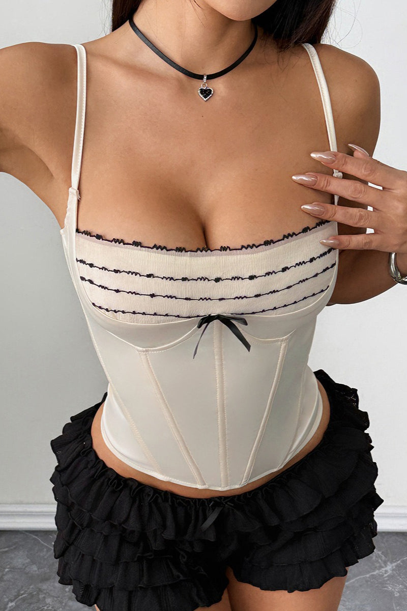 Ribbon Tie Lace Trim Corset Cami Top image 2