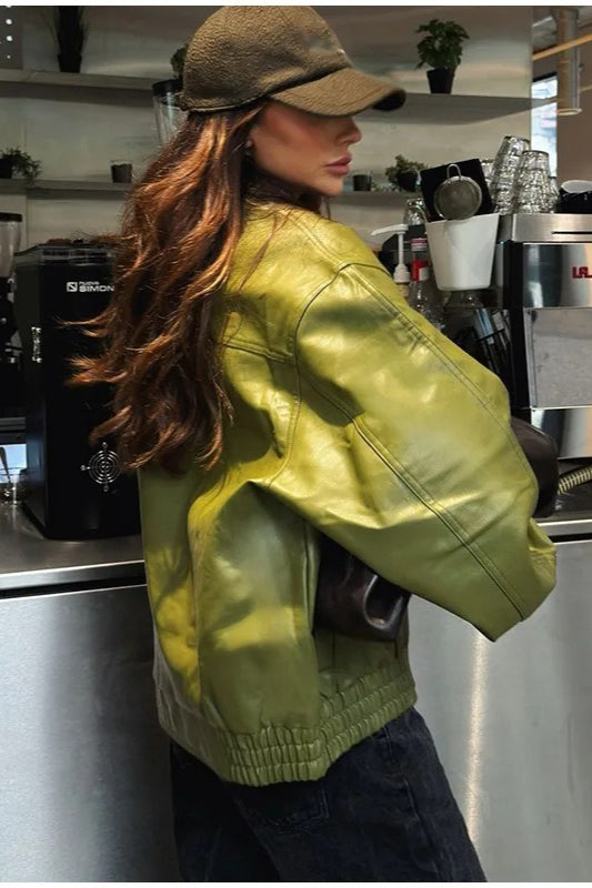 Vintage Green Faux Leather Jacket image 3