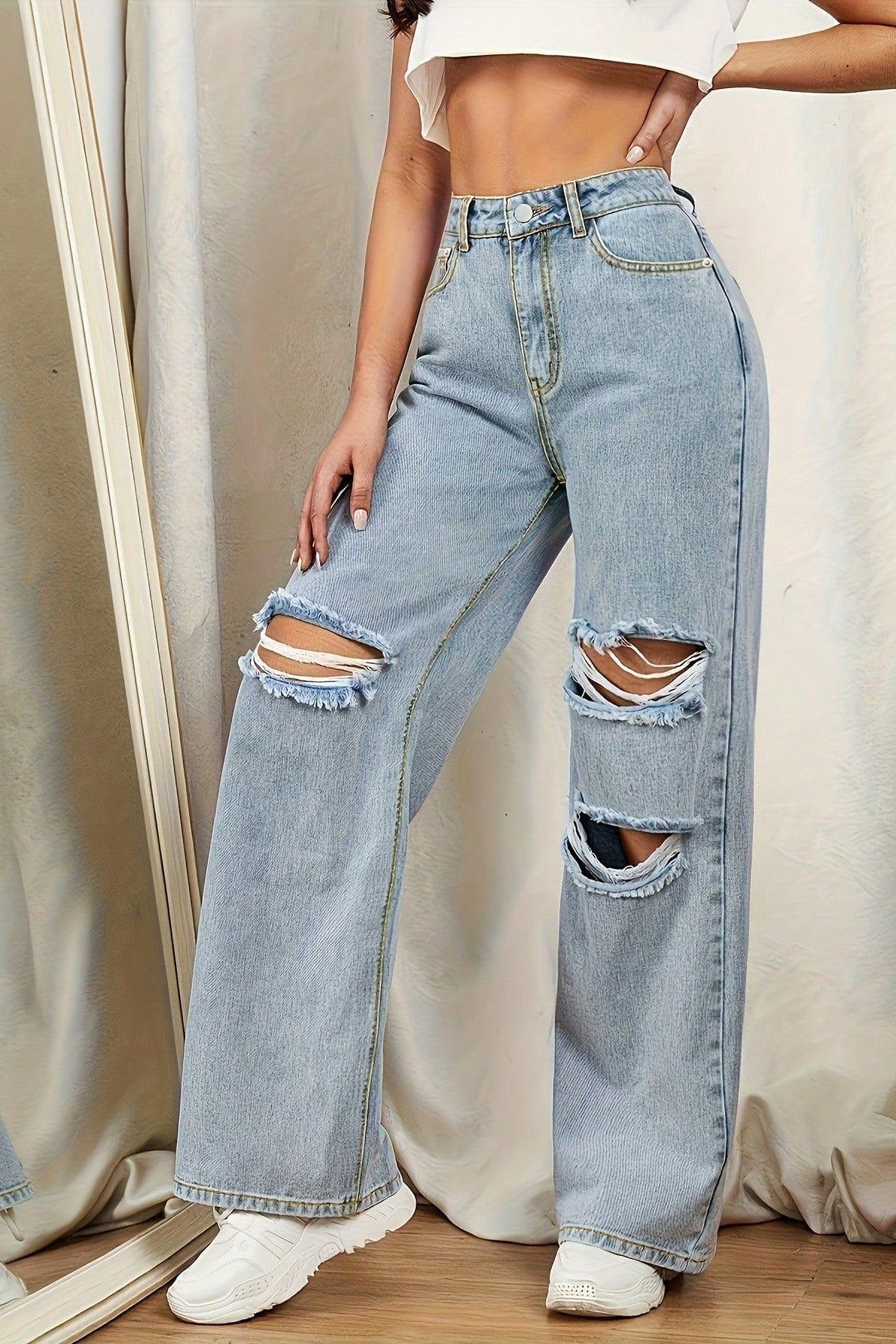 High Waist Washed Floor-Length Jean image 1