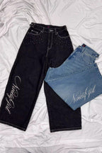 Angel Wing Embroidery Rhinestone Straight Jeans image 4