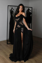 Sexy Lace Patchwork Cutout Sheer Slit Maxi Dress image 3