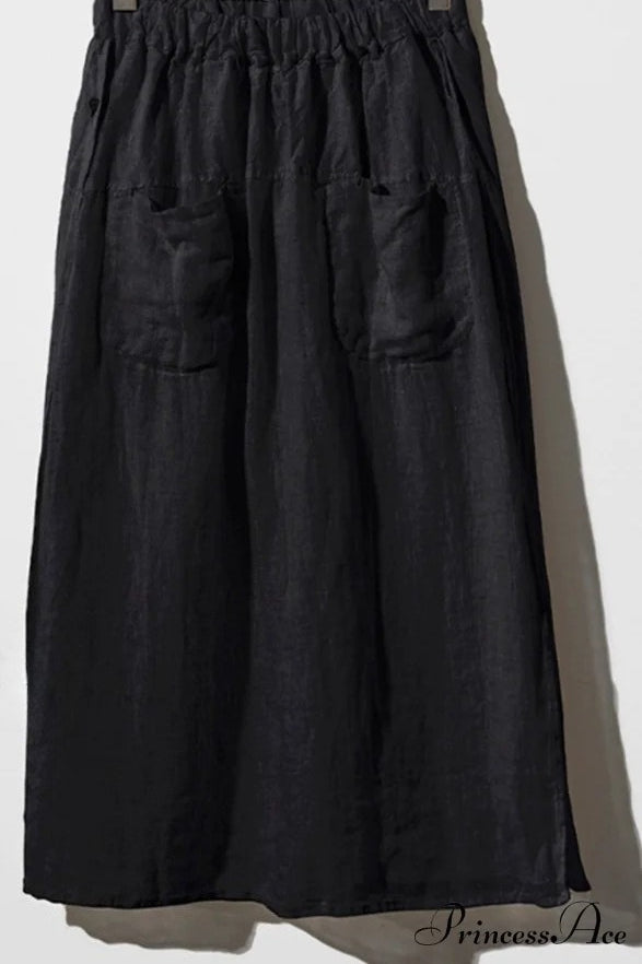 Solid Linen Midi Skirt with Pockets image 4