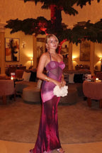Mesh Floral Ruched Backless Maxi Dress image 1