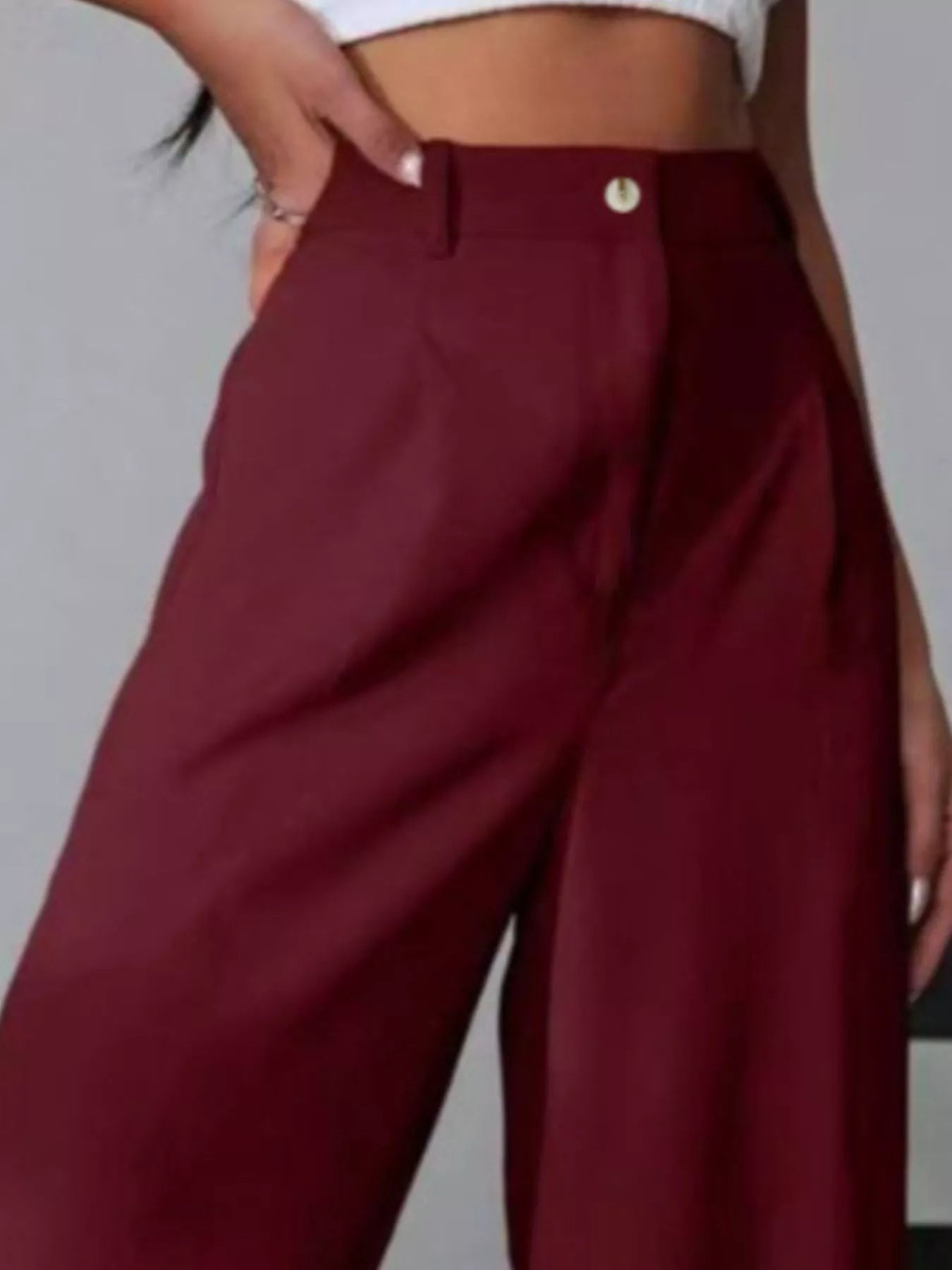 Elise Pleated Trousers detail view styled for Avrienne