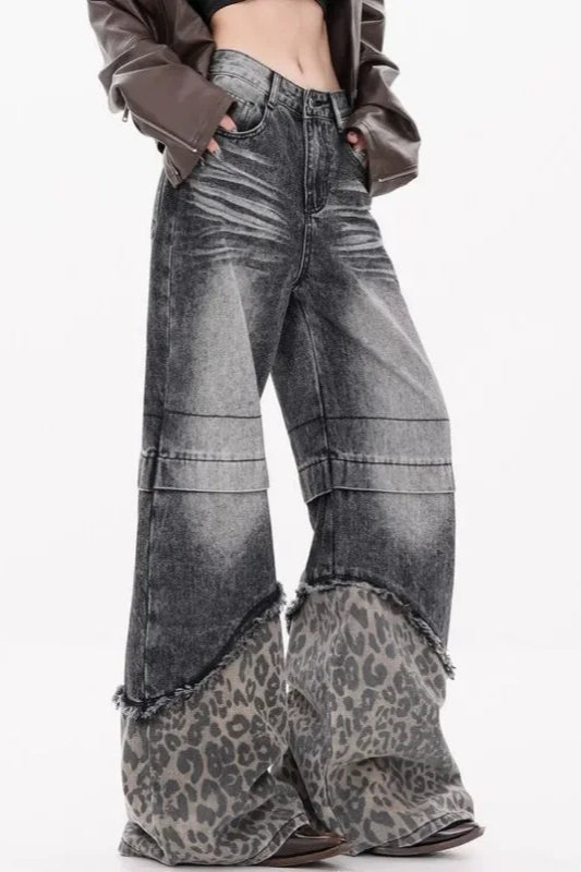 Patchwork Leopard Wide Leg Jeans image 3