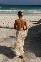 Sexy Lace Trim Halter Open Back Ruched Skirt Sets image 2