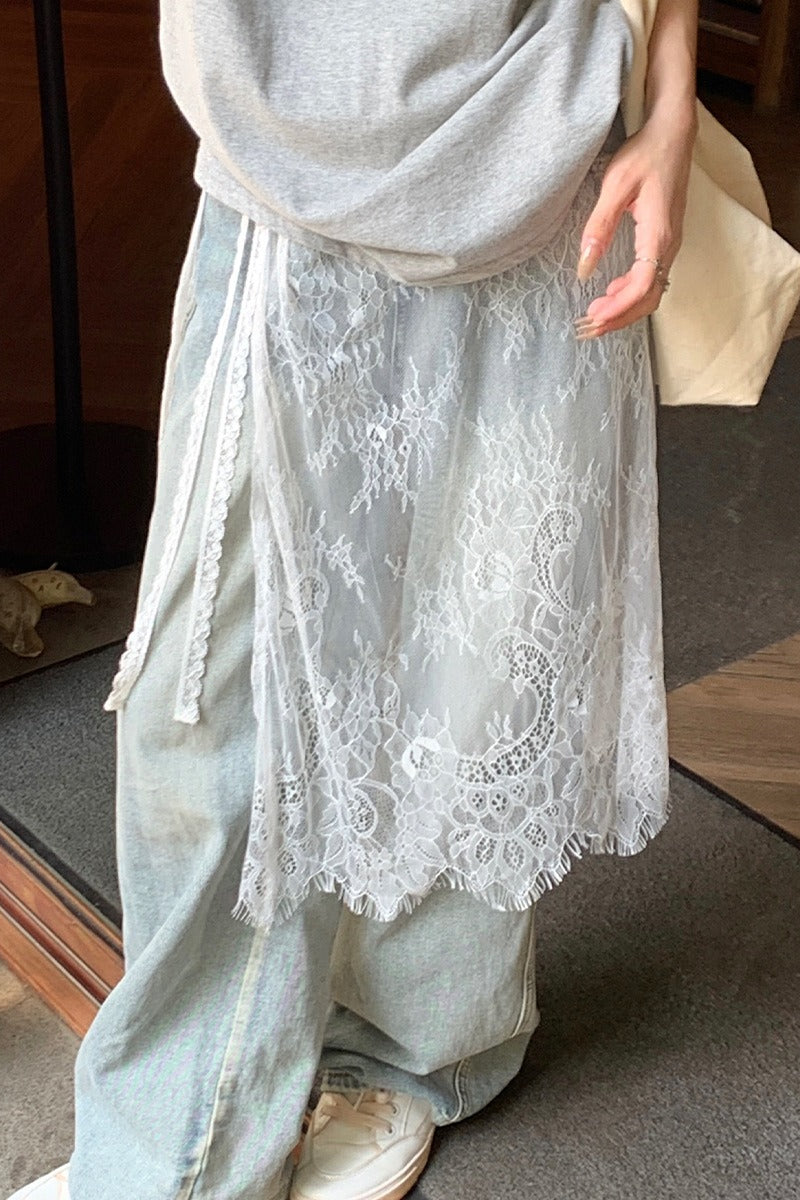 Unique Layered Lace Apron Drawstring Versatile Mini Skirt image 2