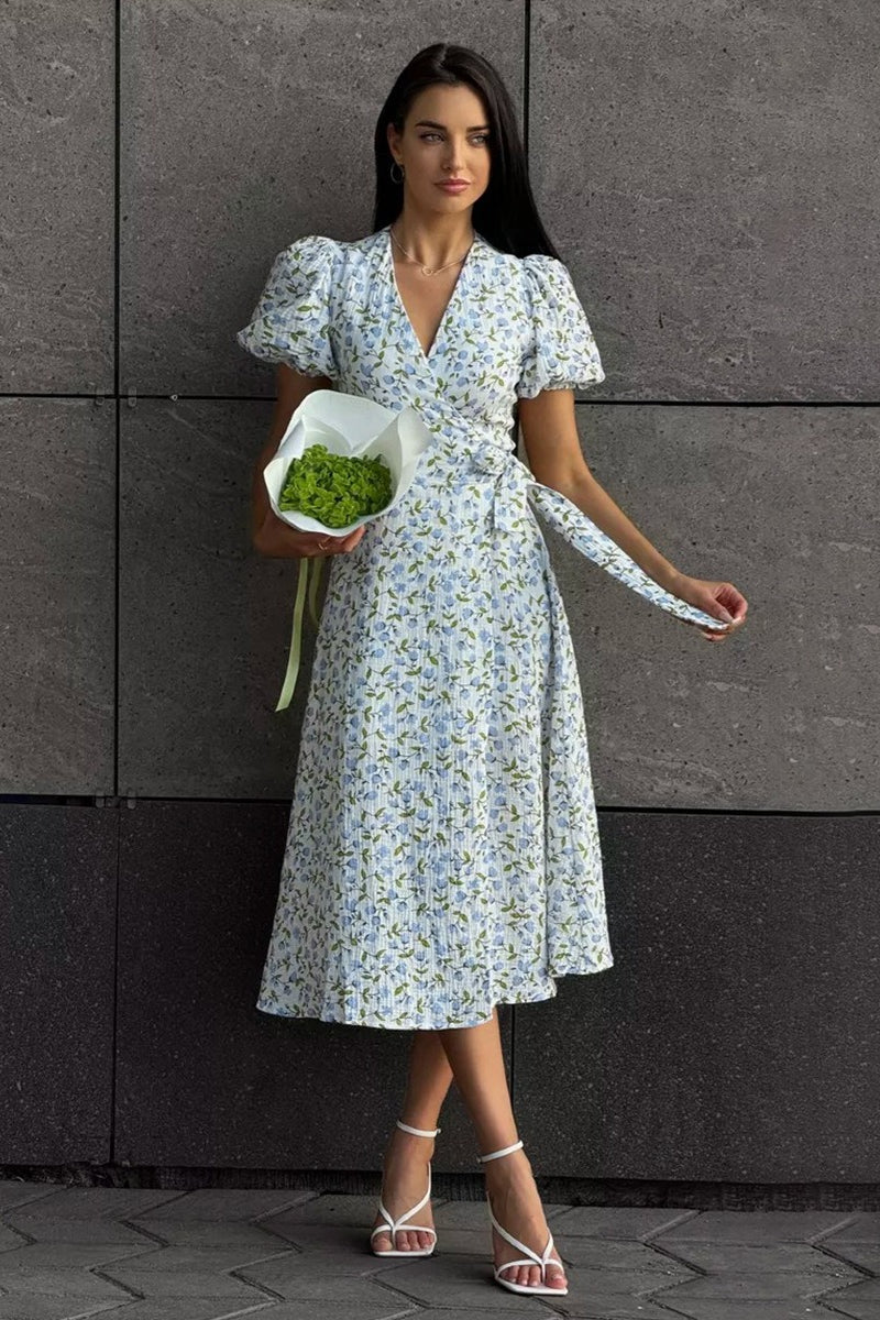 Printed Puff Sleeve Cotton Midi Dress image 1