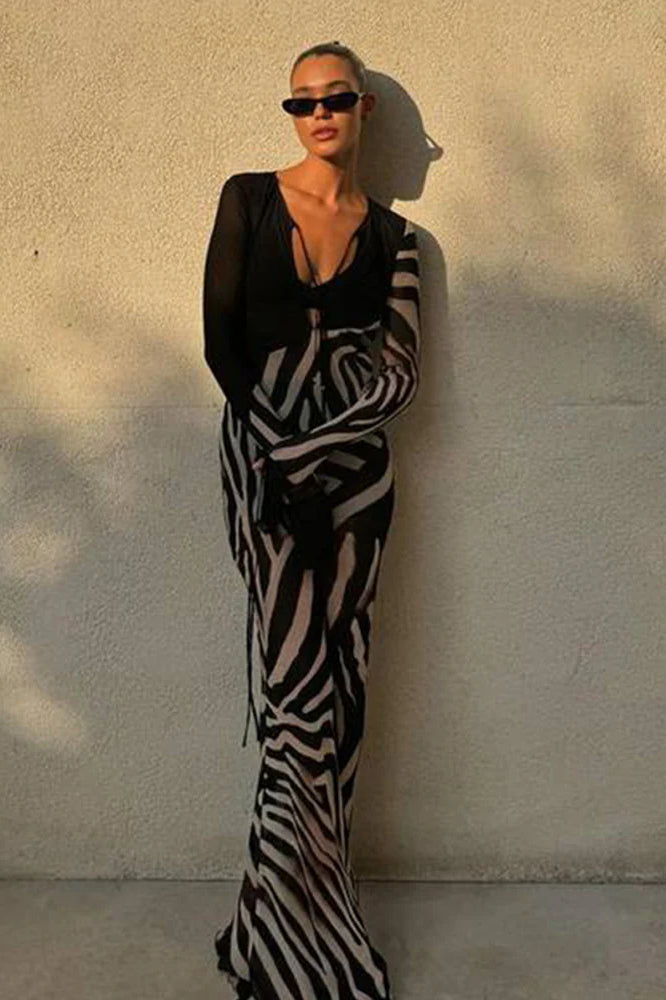 Chiffon V-Neck Slim Fit Long Sleeve Maxi Dress image 6