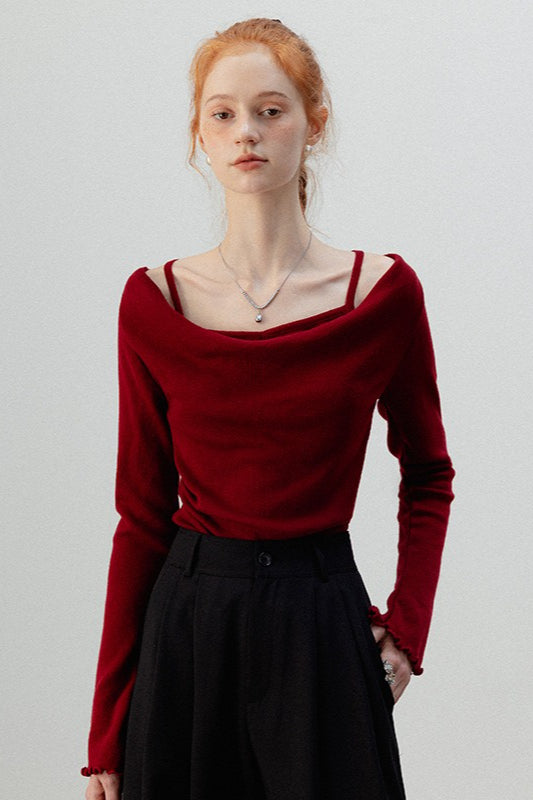 Burgundy Mock Two Piece Knit Top image 7