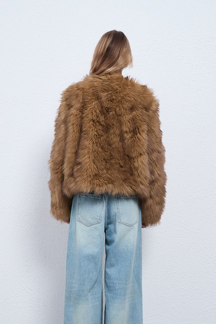Faux Raccoon Fur Plush Coat with Retro Style image 3