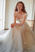 Dreamy Petal V Neck Backless Reception Dress image 7