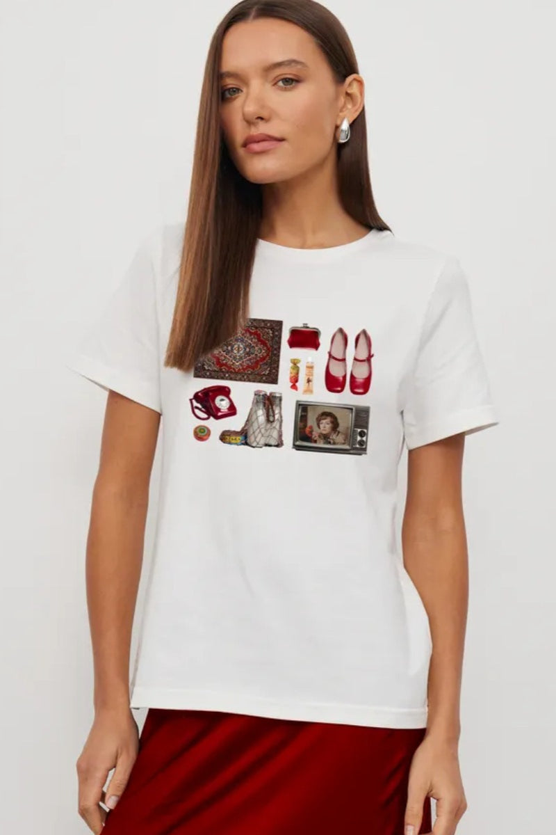 Casual Minimalist Fun Print Loose Cotton T-shirt image 1
