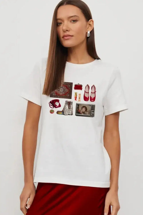 Casual Minimalist Fun Print Loose Cotton T-shirt image 1