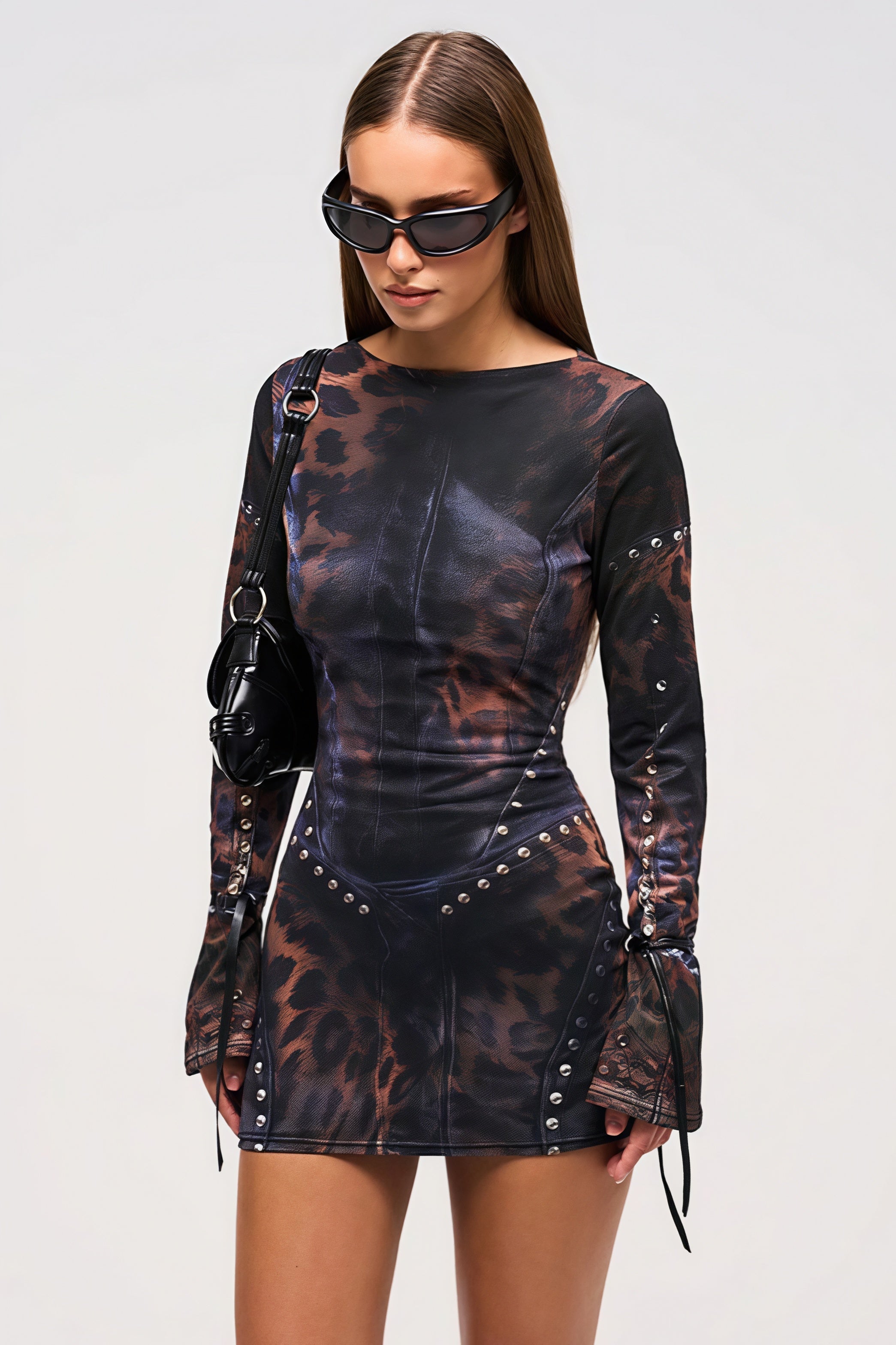 Stylish Leopard Rivet Slim Mini Dress image 3