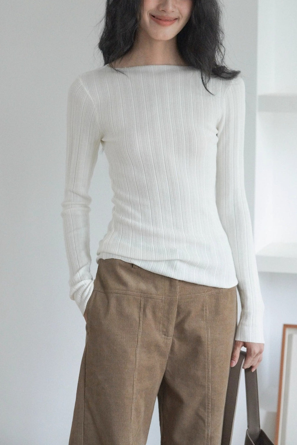 Semi-Sheer Unique Fitted Knit Top image 8
