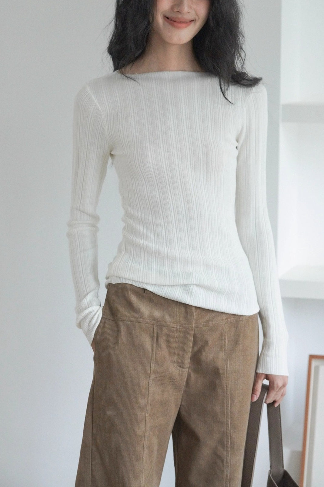 Semi-Sheer Unique Fitted Knit Top image 8