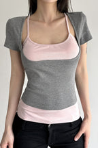 Color Contrast Two Piece Slim Blouse image 2