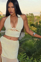 Metallic Floral Halter Crop Set Maxi Dress image 1