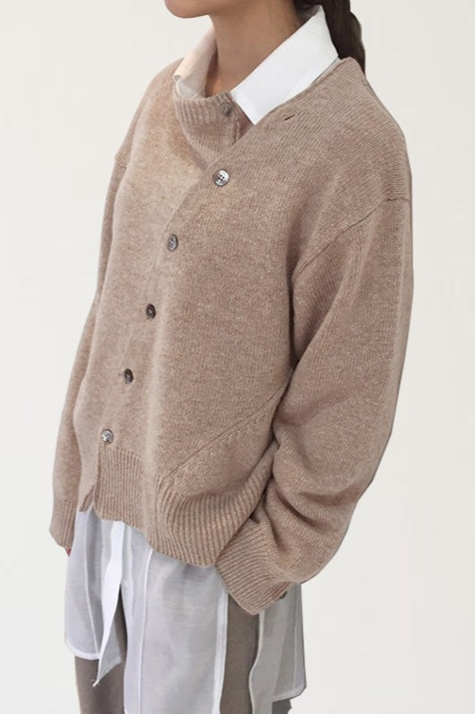 Asymmetrical Button Round Neck Knit Sweater image 3