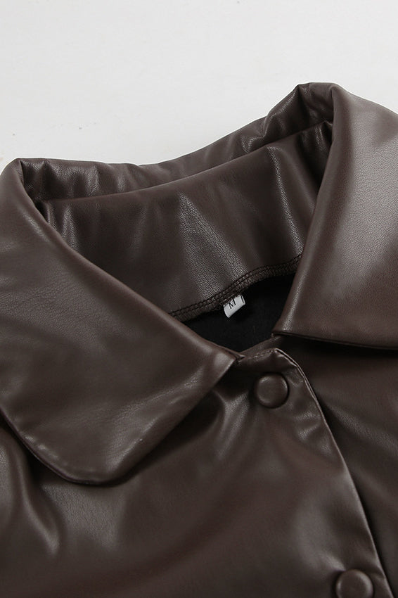 Classic Brown PU Crop Coat image 7