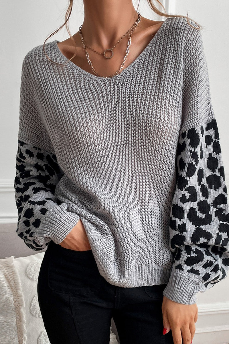 Slouchy Leopard Splice Knit Sweater image 1