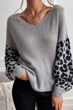 Slouchy Leopard Splice Knit Sweater image 1
