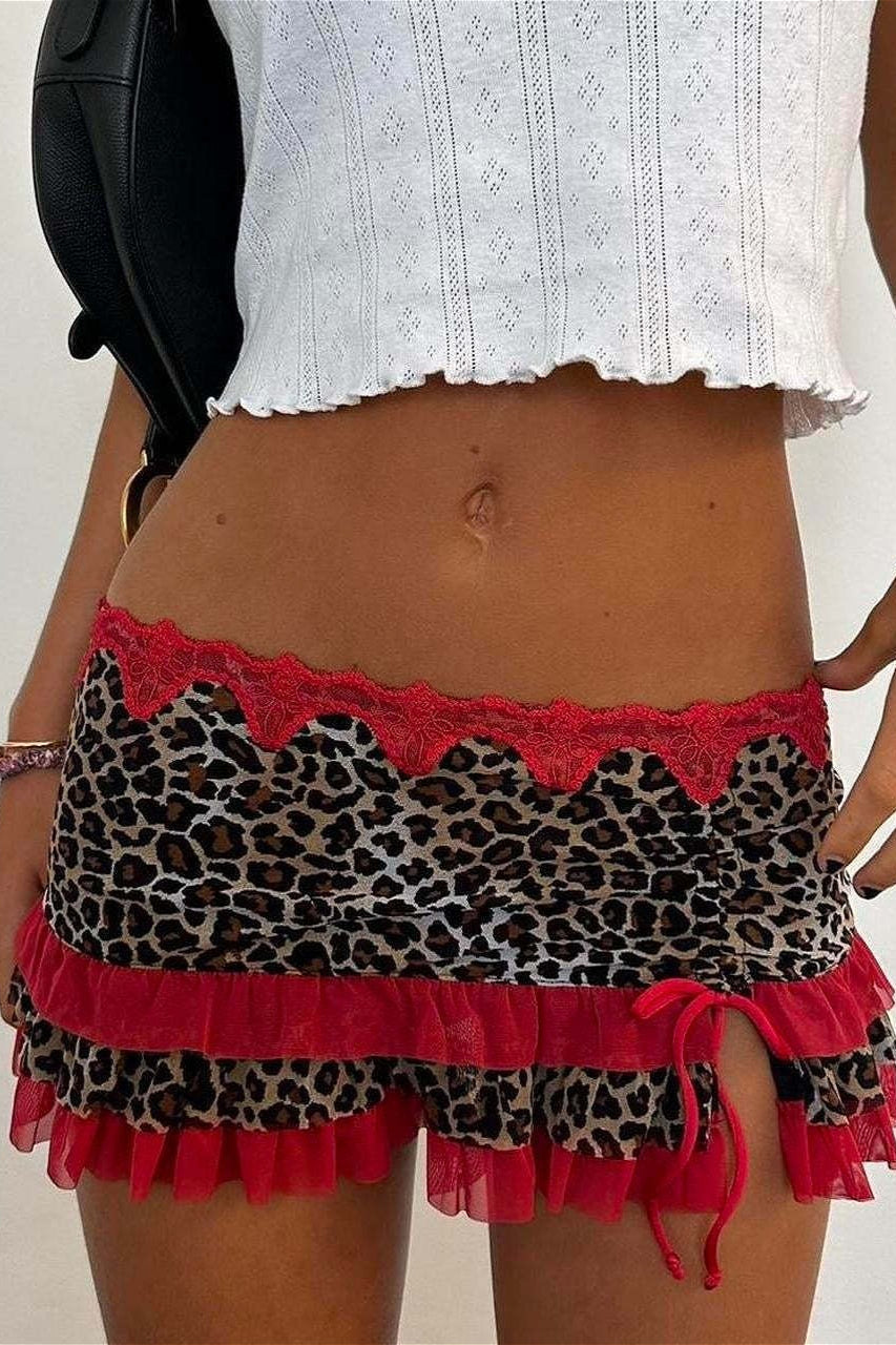 Ruched Lace Color Block Leopard Skirt image 10