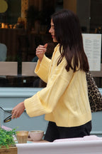 Yellow Ribbed Round Neck Knit Cardigan image 7