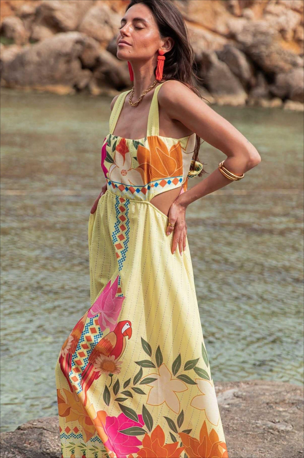 Elegant Floral Print Cutout Tie Maxi Dress image 3