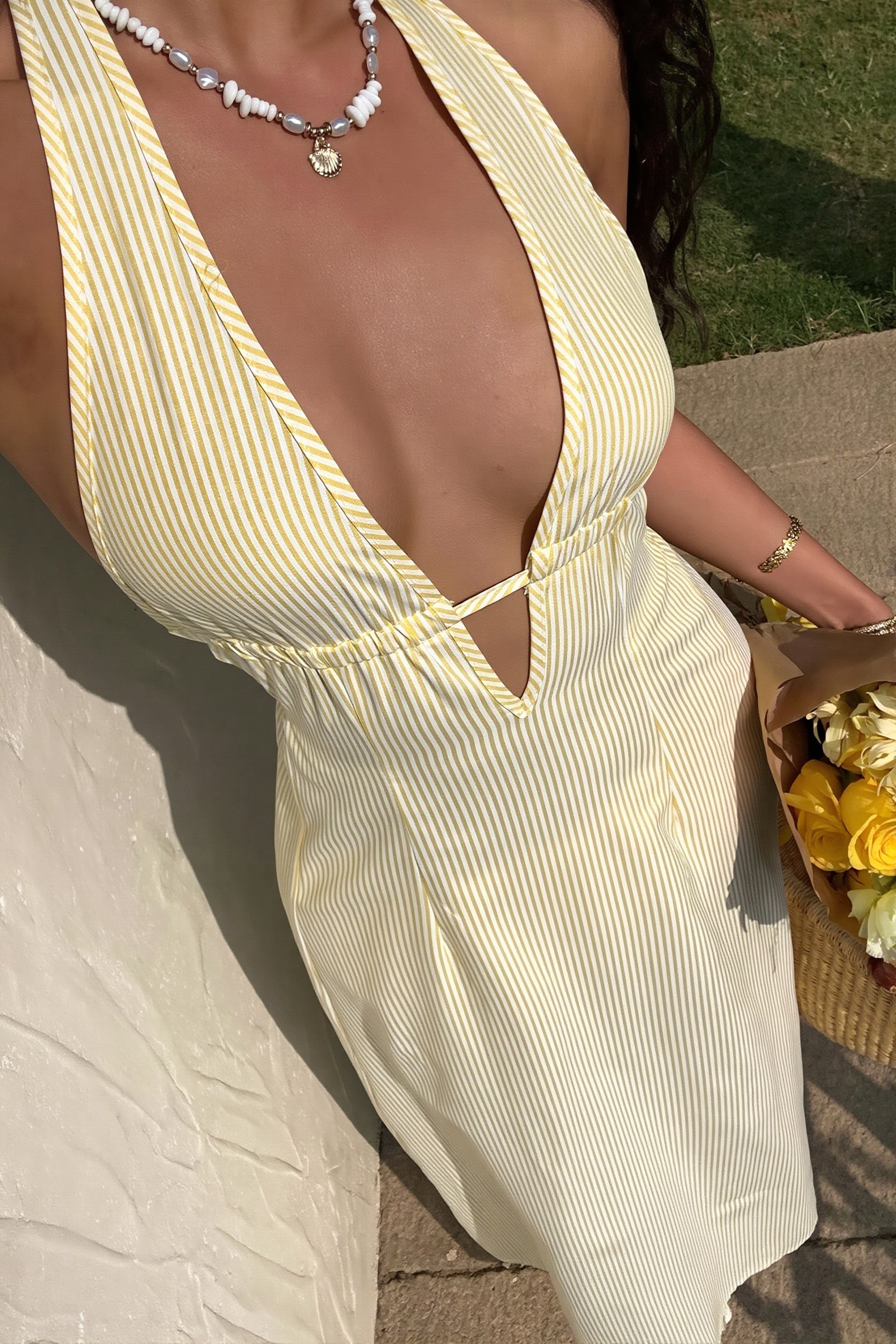 Sexy Stripe Halter Backless Lace Up Maxi Dress image 6