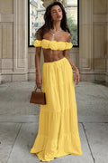 Solid Strapless Tie Ruched Tiered Skirt Sets image 1