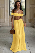 Solid Strapless Tie Ruched Tiered Skirt Sets image 1