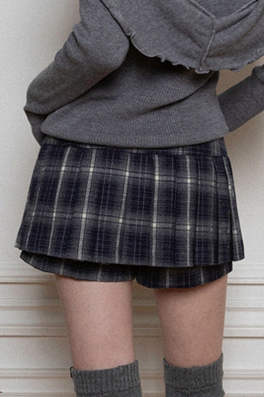Color Block Pleated High Waist Slit Lined Short Skirt image 5