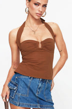 Striped Backless Tie Cropped Halter Top image 6