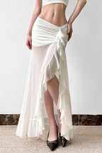 Mesh Panel Ruffle Tie Detail Maxi Skirt image 1