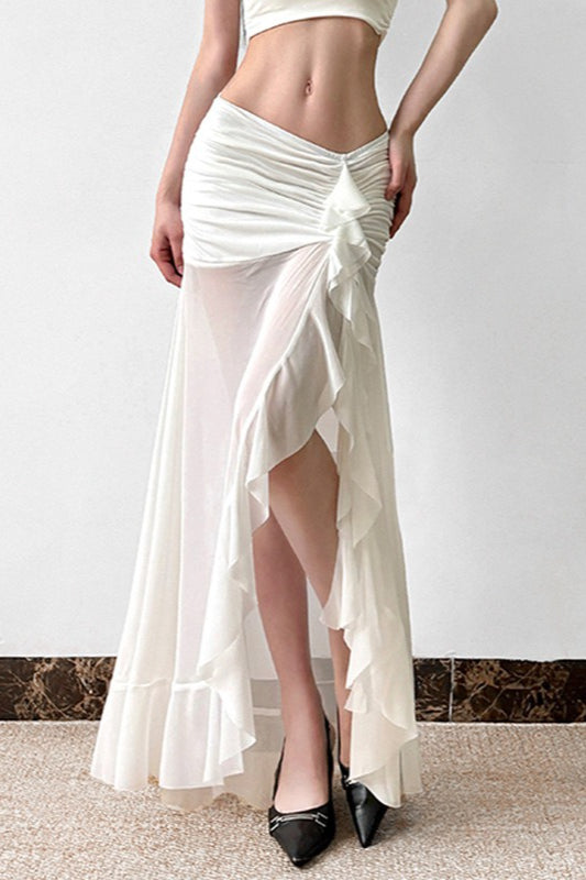 Mesh Panel Ruffle Tie Detail Maxi Skirt image 1