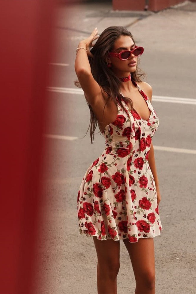 Printed Halter Backless Slim Mini Dress image 7