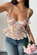 Floral Tie Adjustable Boned Ruffled Tank Top image 6