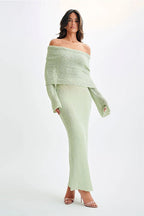 Off Shoulder One Shoulder Knit Sweater Dress image 1